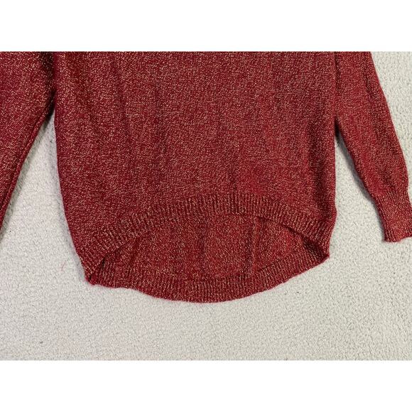 Bisou Bisou Red Metallic‎ Knit Sweater XS Gold Zip Detail Long Sleeve Pullover - Picture 7 of 9